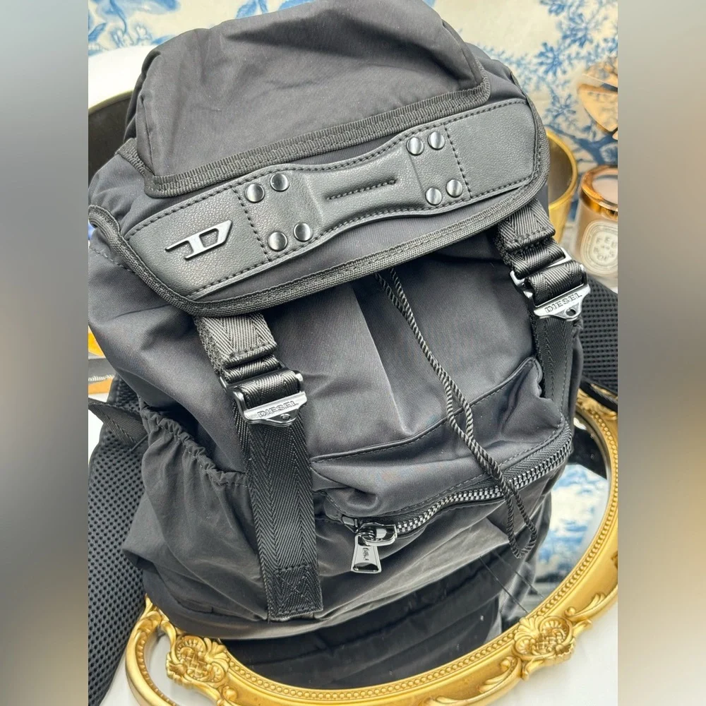 🆕 DIESEL 🧿 NWOT Black Nylon Monogrammed Backpack